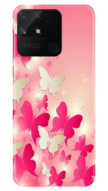 White Pick Butterflies Mobile Back Case for Realme Narzo 50A (Design - 28)