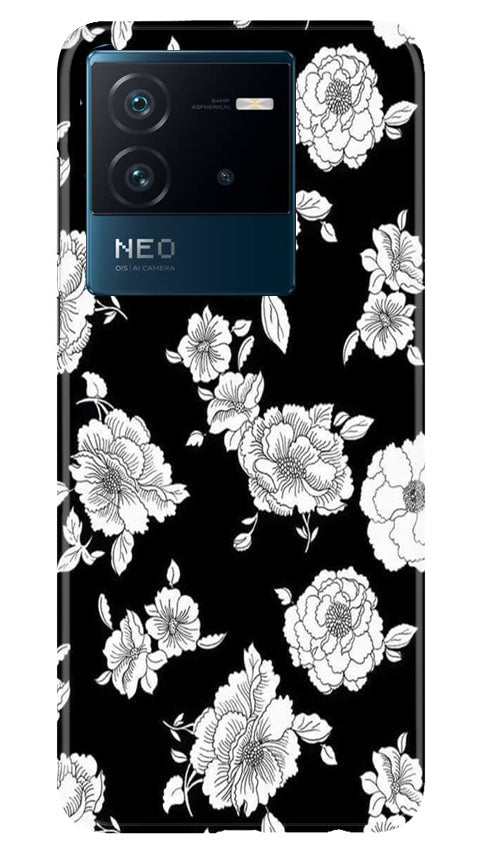 White flowers Black Background Case for iQOO Neo 6 5G