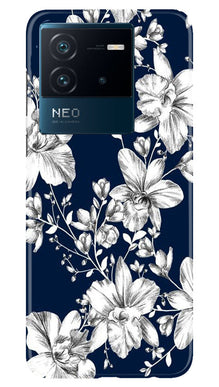 White flowers Blue Background Mobile Back Case for iQOO Neo 6 5G (Design - 14)