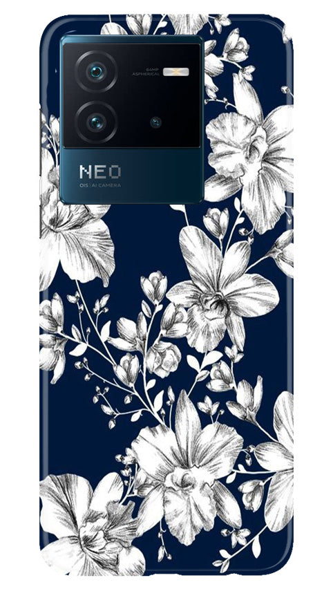 White flowers Blue Background Case for iQOO Neo 6 5G