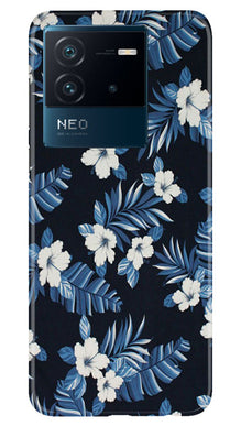 White flowers Blue Background2 Mobile Back Case for iQOO Neo 6 5G (Design - 15)