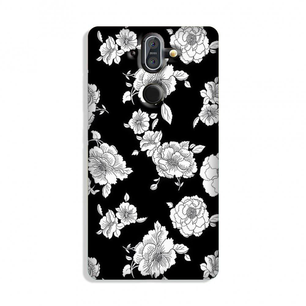 White flowers Black Background Case for Nokia 8 Sirocco