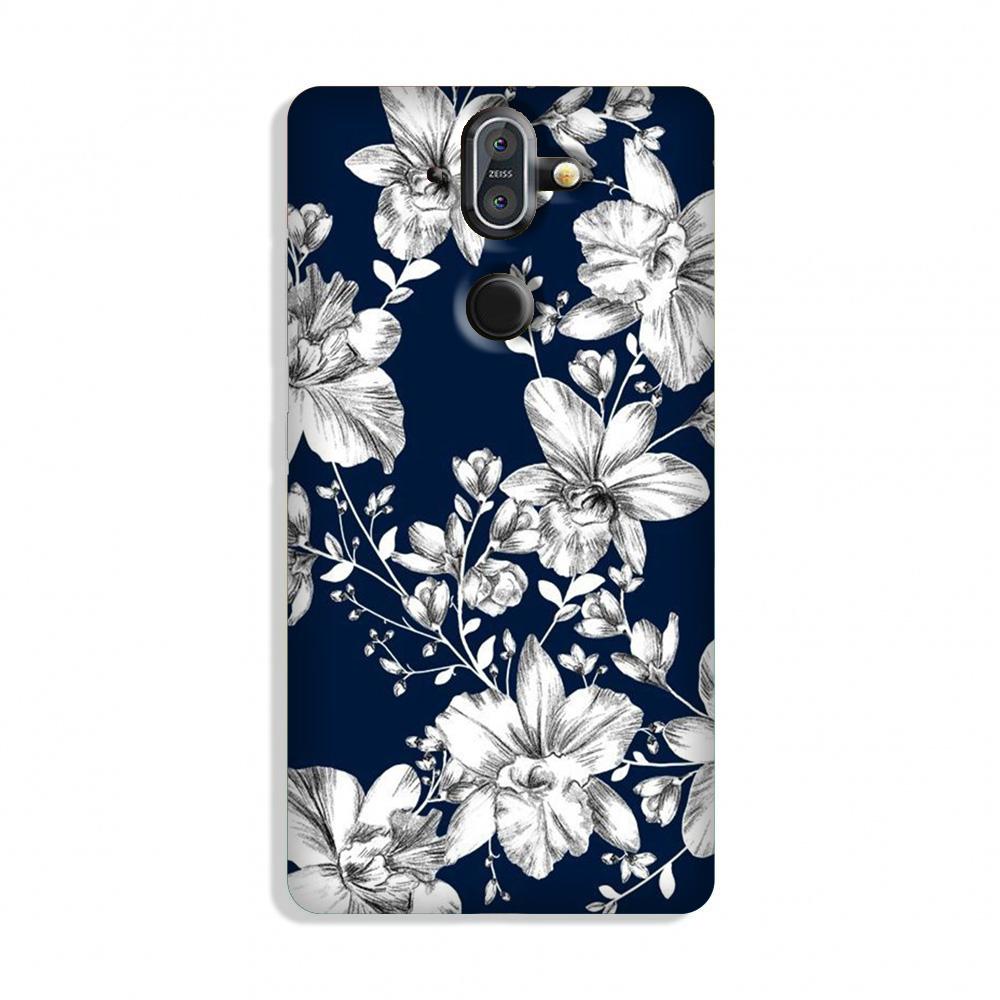 White flowers Blue Background Case for Nokia 9