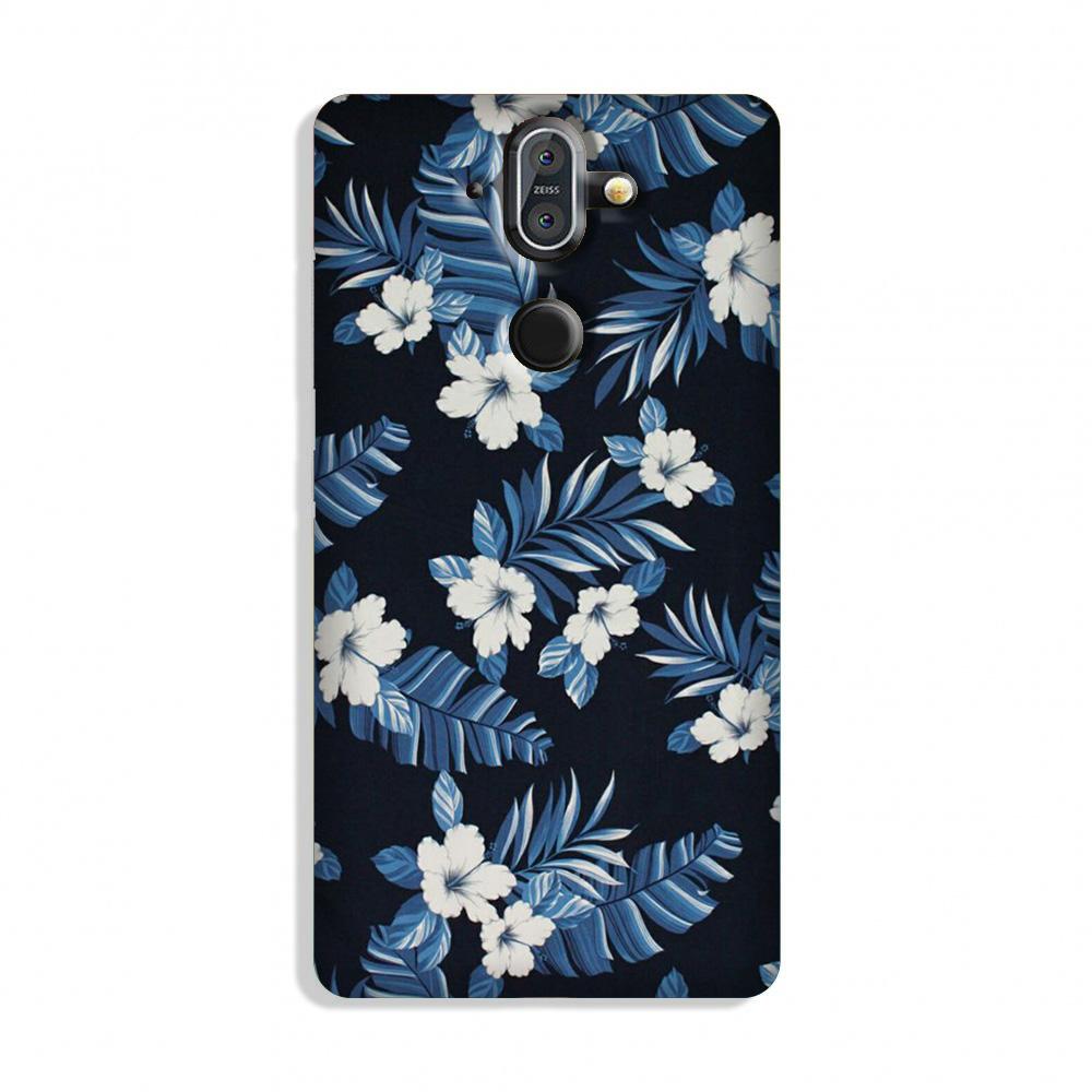 White flowers Blue Background2 Case for Nokia 9