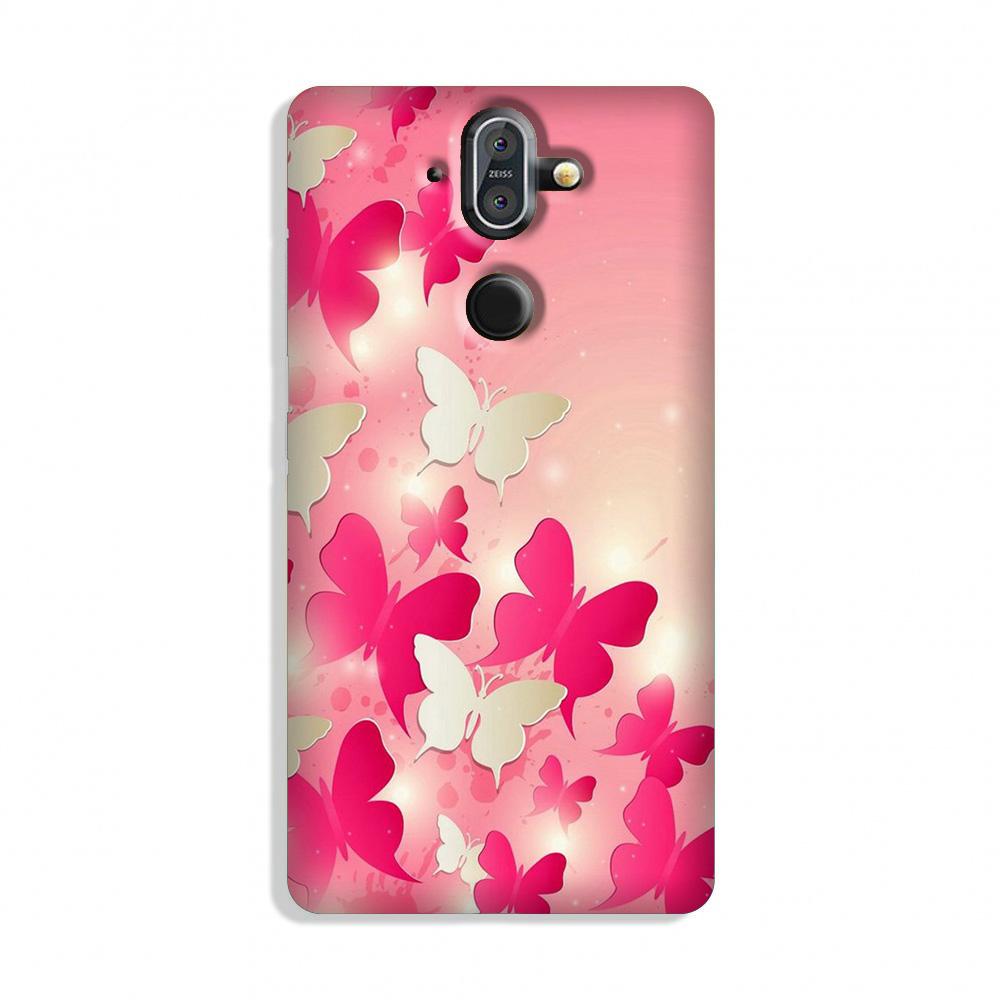 White Pick Butterflies Case for Nokia 8 Sirocco