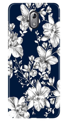 White flowers Blue Background Mobile Back Case for Nokia 3.1 (Design - 14)