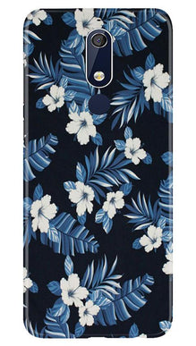 White flowers Blue Background2 Mobile Back Case for Nokia 5.1 (Design - 15)