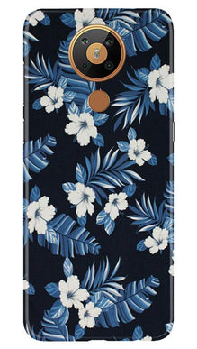 White flowers Blue Background2 Mobile Back Case for Nokia 5.3 (Design - 15)