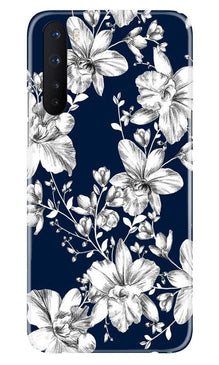 White flowers Blue Background Mobile Back Case for OnePlus Nord (Design - 14)