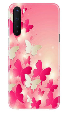 White Pick Butterflies Mobile Back Case for OnePlus Nord (Design - 28)