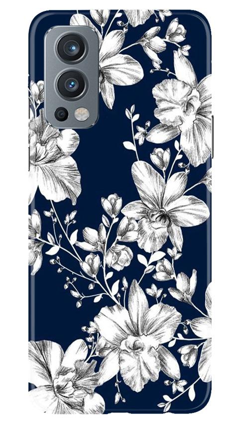 White flowers Blue Background Case for OnePlus Nord 2 5G