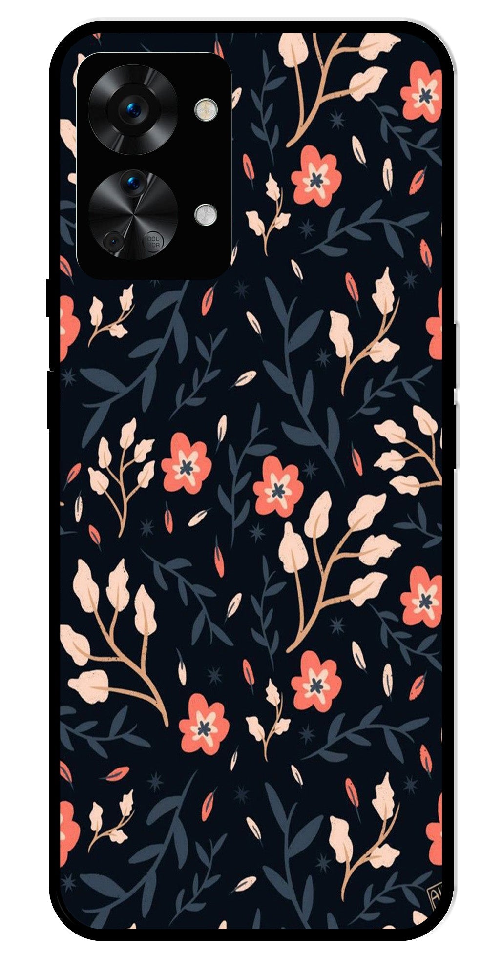 Floral Pattern Metal Mobile Case for OnePlus Nord 2T 5G