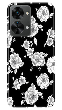 White flowers Black Background Mobile Back Case for OnePlus Nord 2T 5G (Design - 9)