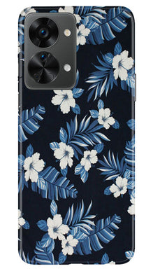 White flowers Blue Background2 Mobile Back Case for OnePlus Nord 2T 5G (Design - 15)