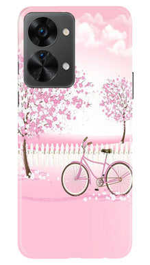 Pink Flowers Cycle Mobile Back Case for OnePlus Nord 2T 5G  (Design - 102)