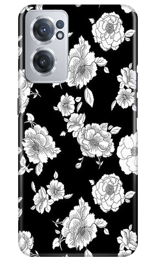 White flowers Black Background Case for OnePlus Nord CE 2 5G