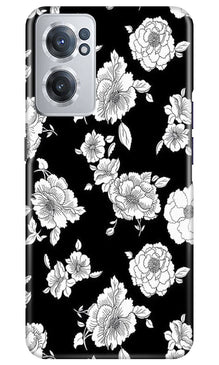 White flowers Black Background Mobile Back Case for OnePlus Nord CE 2 5G (Design - 9)