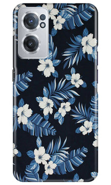 White flowers Blue Background2 Mobile Back Case for OnePlus Nord CE 2 5G (Design - 15)