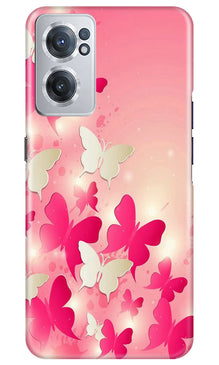 White Pick Butterflies Mobile Back Case for OnePlus Nord CE 2 5G (Design - 28)
