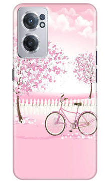 Pink Flowers Cycle Mobile Back Case for OnePlus Nord CE 2 5G  (Design - 102)