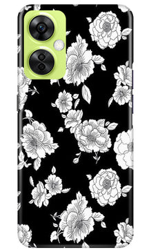 White flowers Black Background Mobile Back Case for OnePlus Nord CE 3 Lite 5G (Design - 9)
