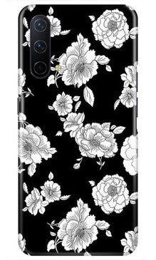 White flowers Black Background Mobile Back Case for OnePlus Nord CE 5G (Design - 9)