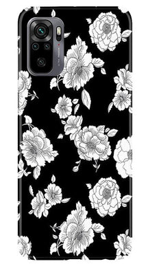 White flowers Black Background Mobile Back Case for Redmi Note 10 (Design - 9)