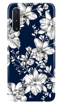 White flowers Blue Background Mobile Back Case for Samsung Galaxy Note 10 Plus (Design - 14)