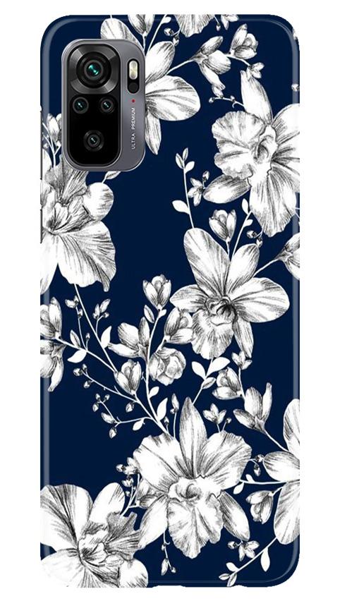 White flowers Blue Background Case for Redmi Note 10