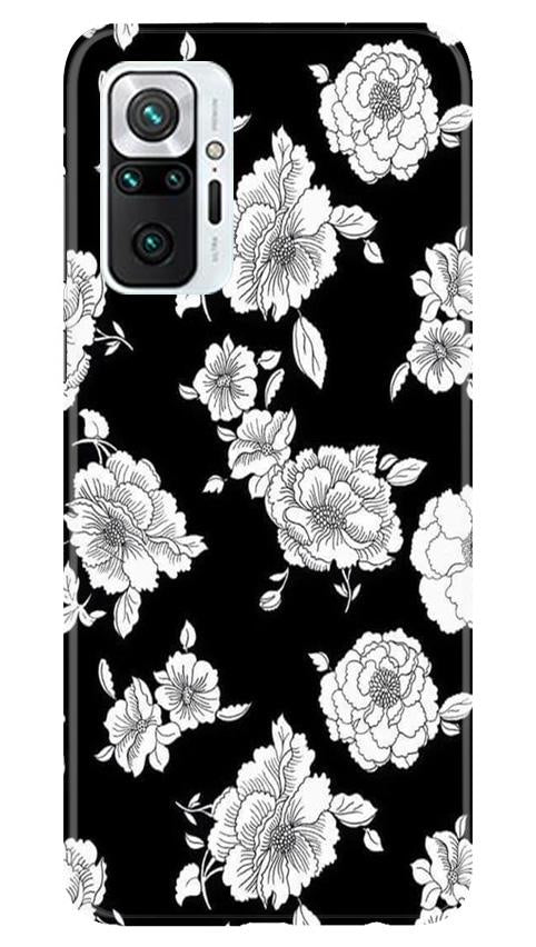 White flowers Black Background Case for Redmi Note 10 Pro