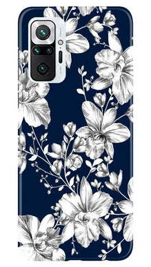 White flowers Blue Background Mobile Back Case for Redmi Note 10 Pro (Design - 14)