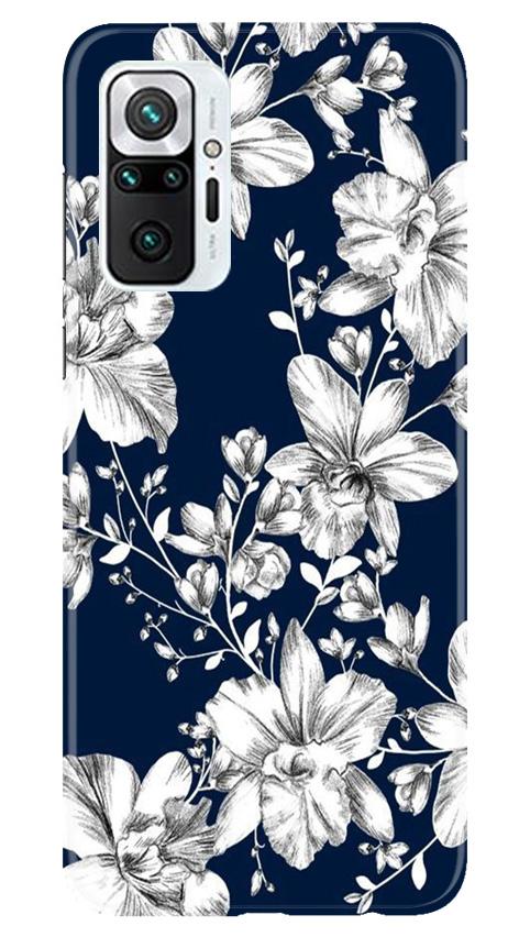 White flowers Blue Background Case for Redmi Note 10 Pro