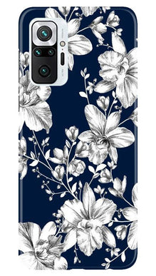 White flowers Blue Background Mobile Back Case for Redmi Note 10 Pro Max (Design - 14)