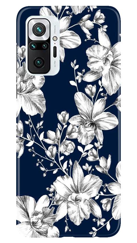 White flowers Blue Background Case for Redmi Note 10 Pro Max