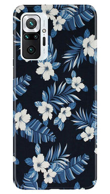 White flowers Blue Background2 Mobile Back Case for Redmi Note 10 Pro (Design - 15)