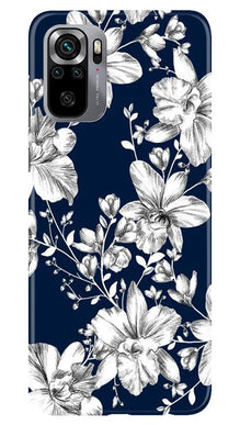 White flowers Blue Background Mobile Back Case for Redmi Note 10S (Design - 14)