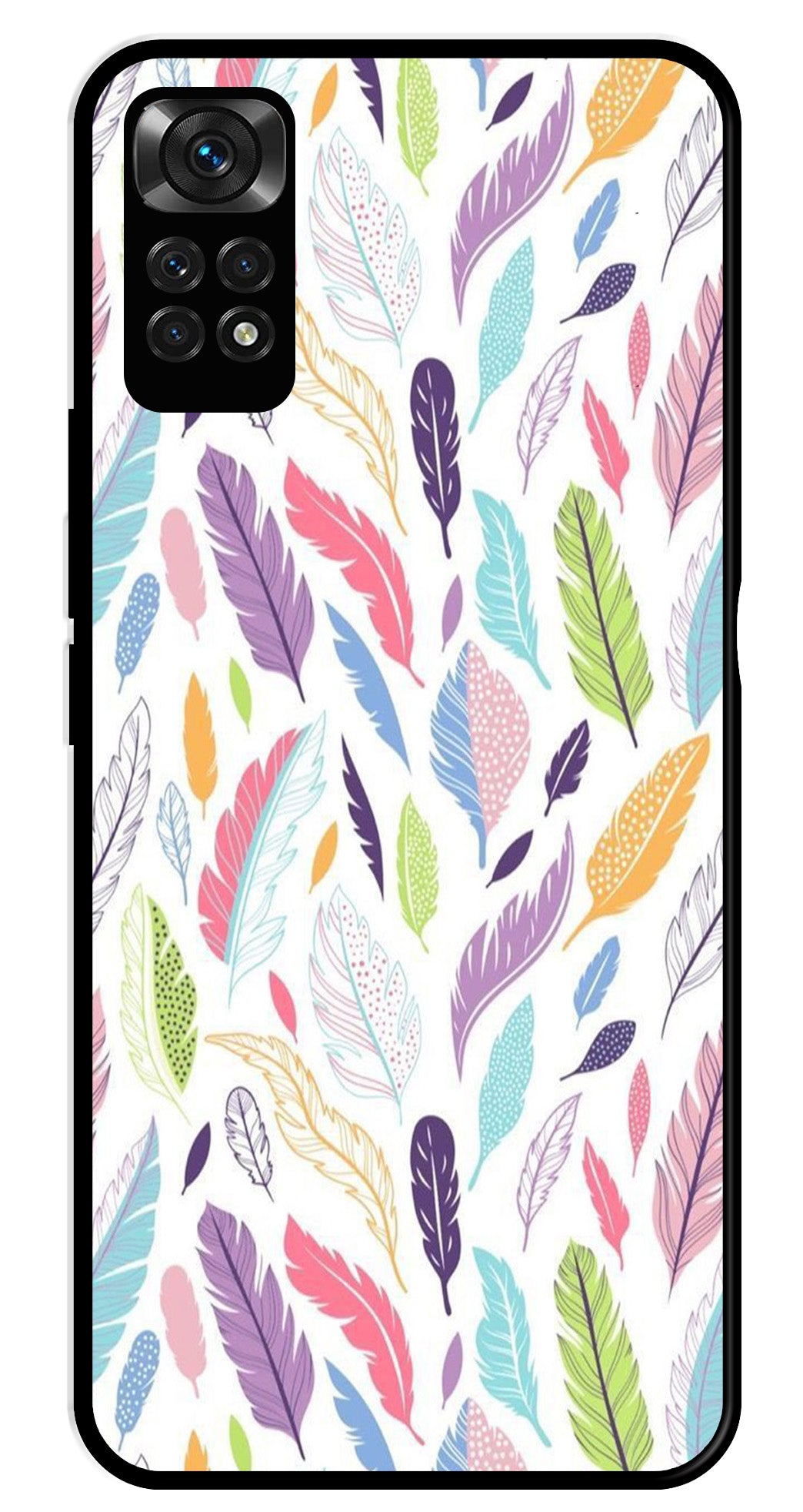 Colorful Feathers Metal Mobile Case for Redmi Note 11   (Design No -06)
