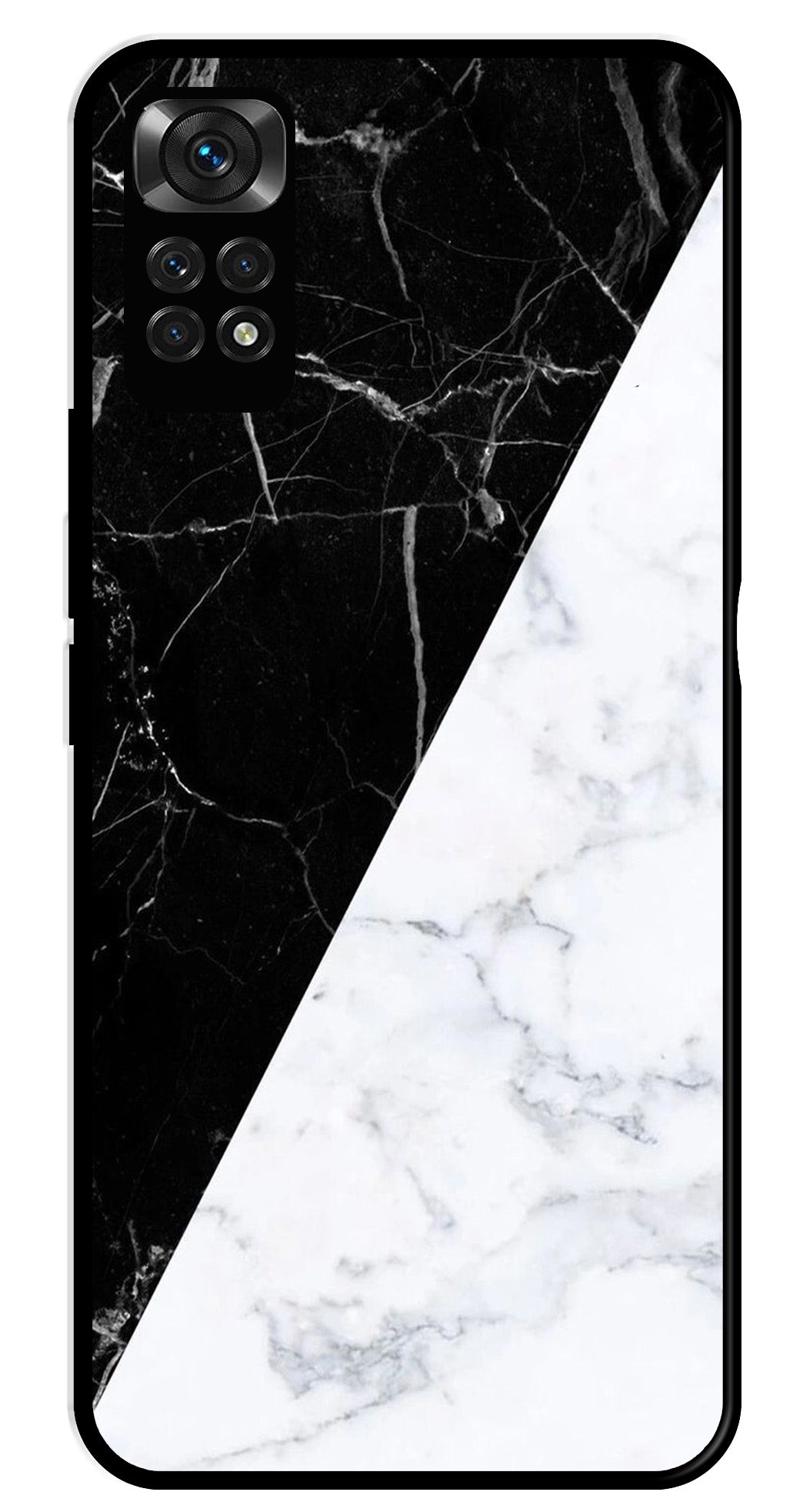 Black White Marble Design Metal Mobile Case for Redmi Note 11   (Design No -09)
