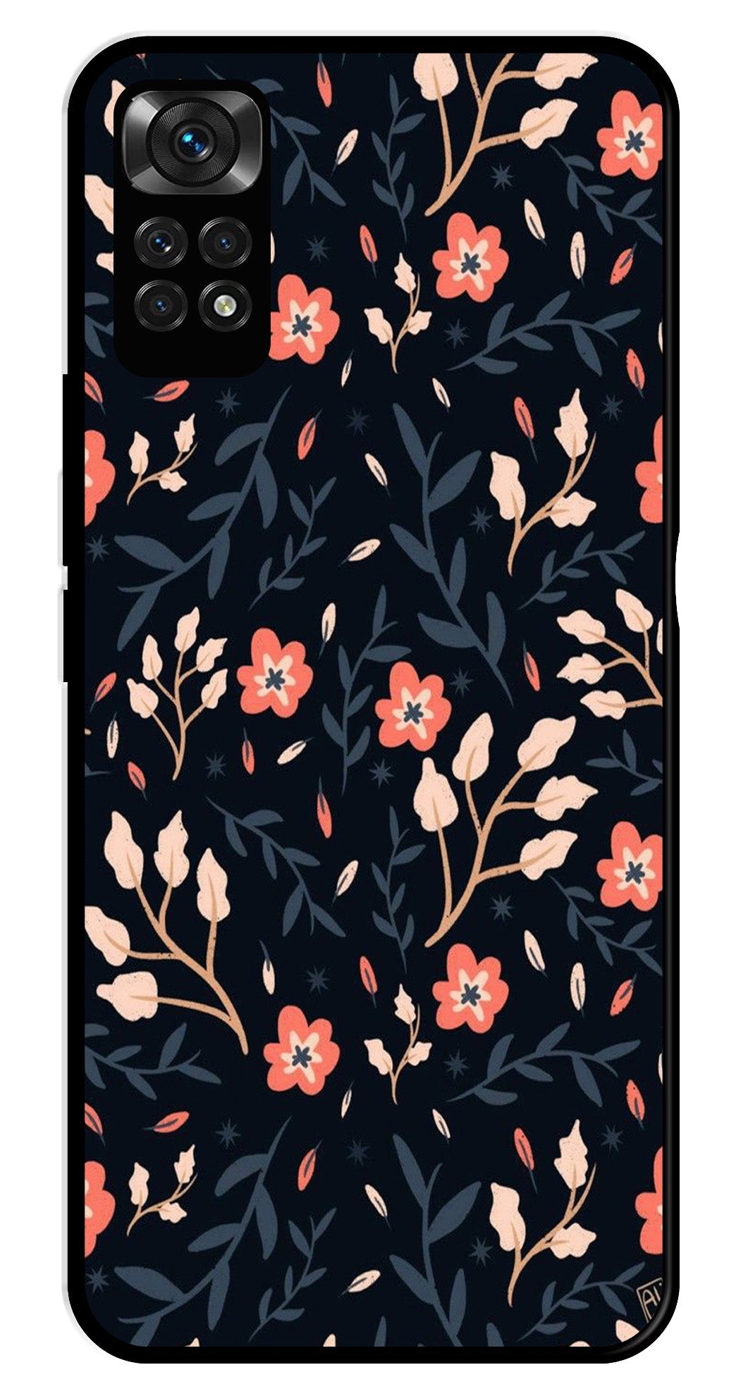 Floral Pattern Metal Mobile Case for Redmi Note 11   (Design No -10)