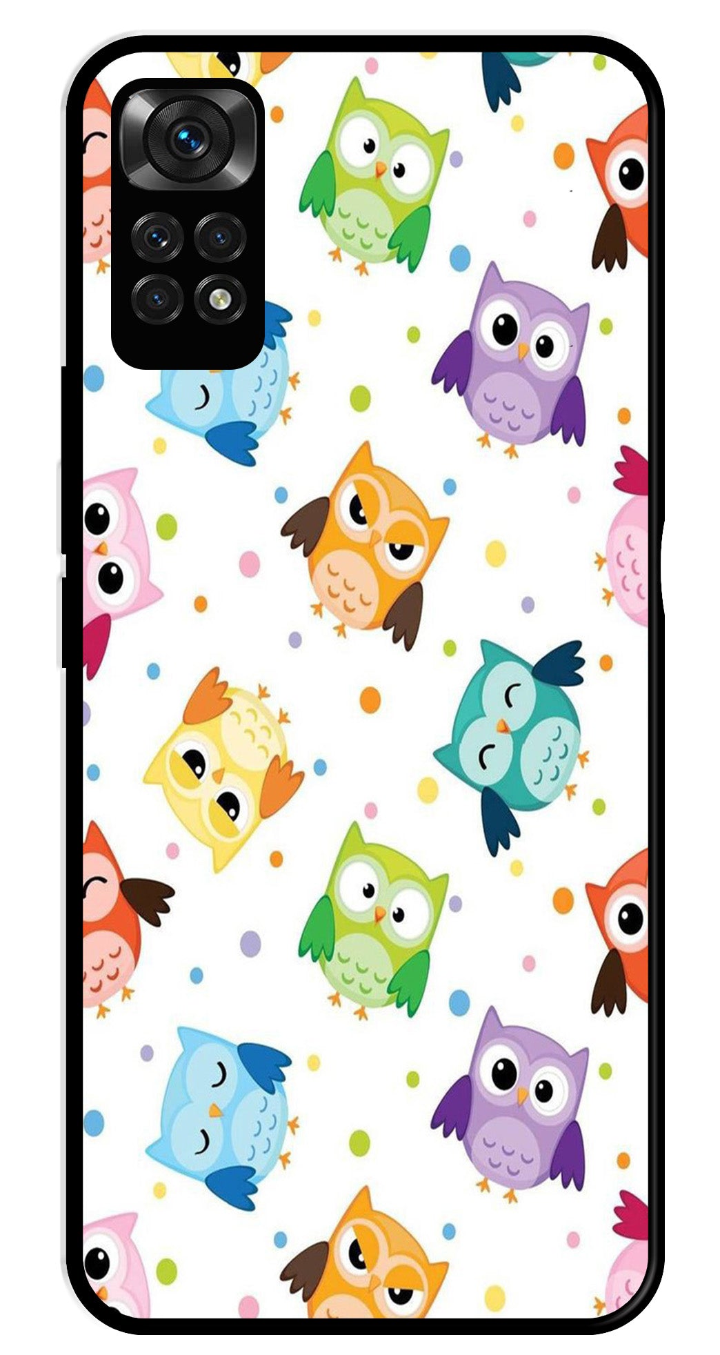 Owls Pattern Metal Mobile Case for Redmi Note 11   (Design No -20)