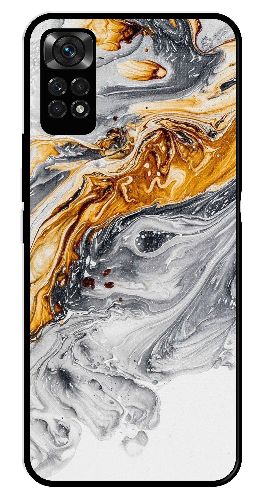 Marble Pattern Metal Mobile Case for Redmi Note 11   (Design No -36)
