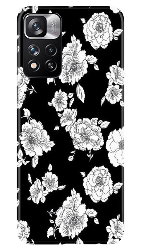 White flowers Black Background Case for Redmi Note 11 Pro