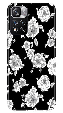 White flowers Black Background Mobile Back Case for Redmi Note 11 Pro (Design - 9)