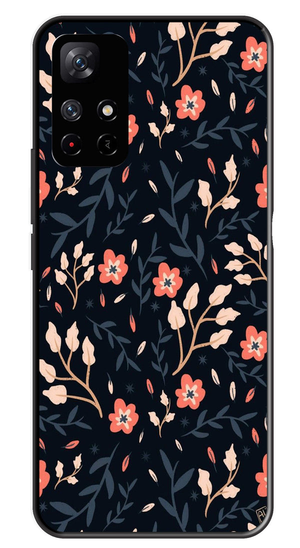 Floral Pattern Metal Mobile Case for Redmi Note 11T   (Design No -10)