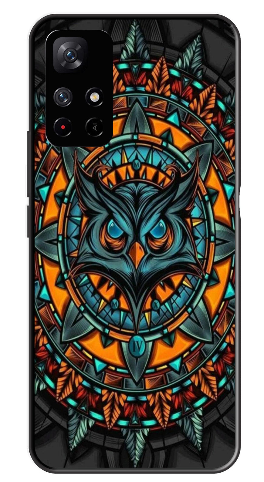 Owl Pattern Metal Mobile Case for Redmi Note 11T   (Design No -42)