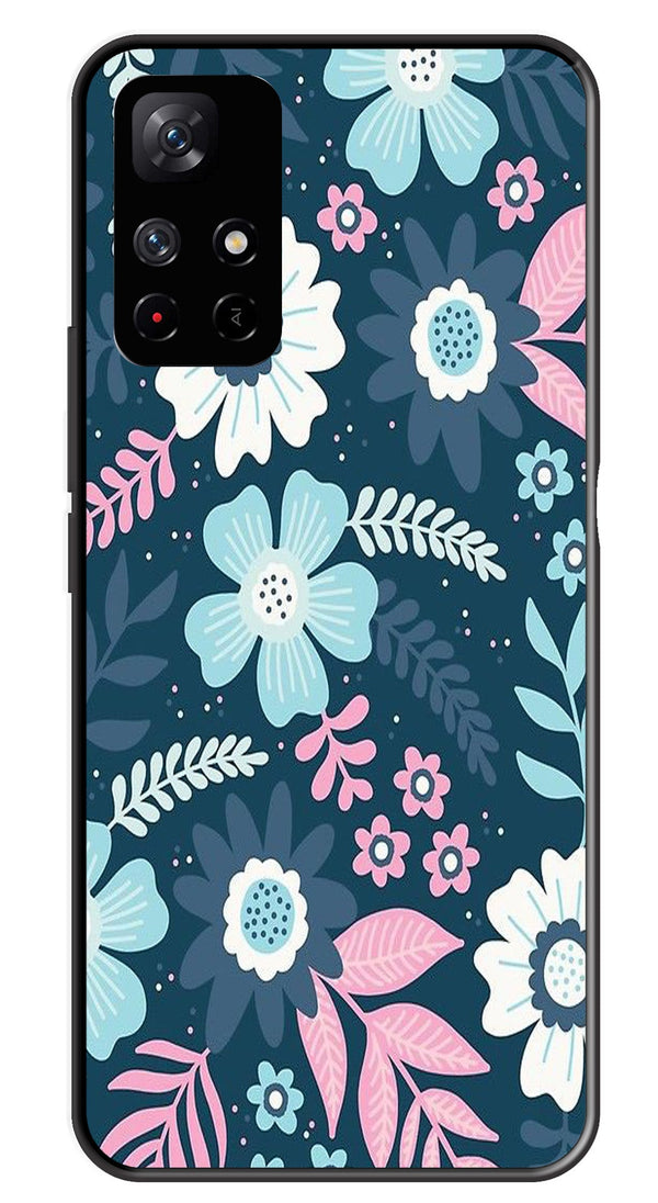 Flower Leaves Design Metal Mobile Case for Redmi Note 11T   (Design No -50)