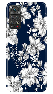 White flowers Blue Background Mobile Back Case for Redmi Note 11s (Design - 14)