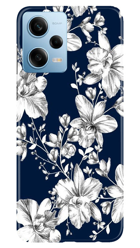 White flowers Blue Background Case for Redmi Note 12 5G