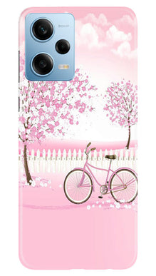 Pink Flowers Cycle Mobile Back Case for Redmi Note 12 5G  (Design - 102)