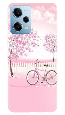Pink Flowers Cycle Mobile Back Case for Poco X5 Pro 5G  (Design - 102)